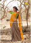 Brown And Yellow RajYog Mul Mul Sartin Attractive Printed Sartin Silk Casual Wear Saree 01